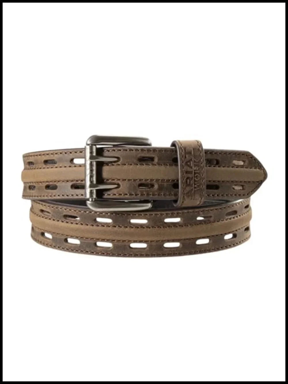 Men's Leather Double Pin Roller Buckle Belt 1.5